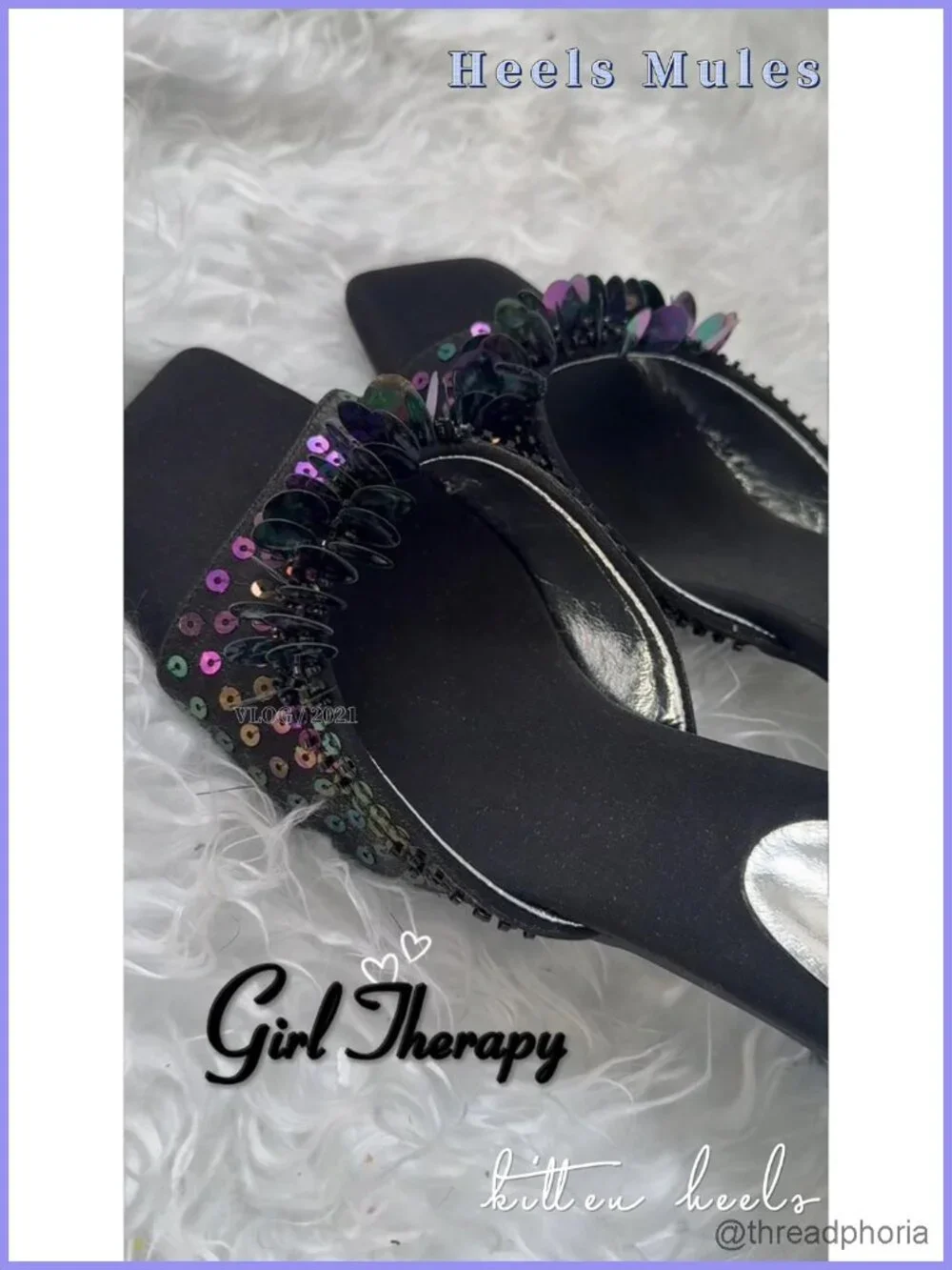 Women Sequin Kitten Heels Square Toe Slip On Low Heel Sandals Party Wedding